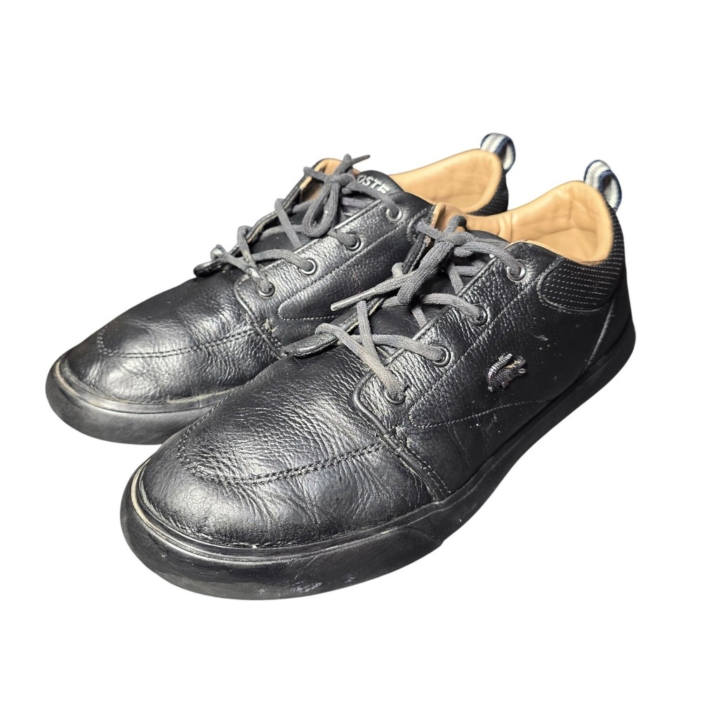 Lacoste Mens Black Pebbled Leather Low Top Sneakers Casual Shoes Size 9.5